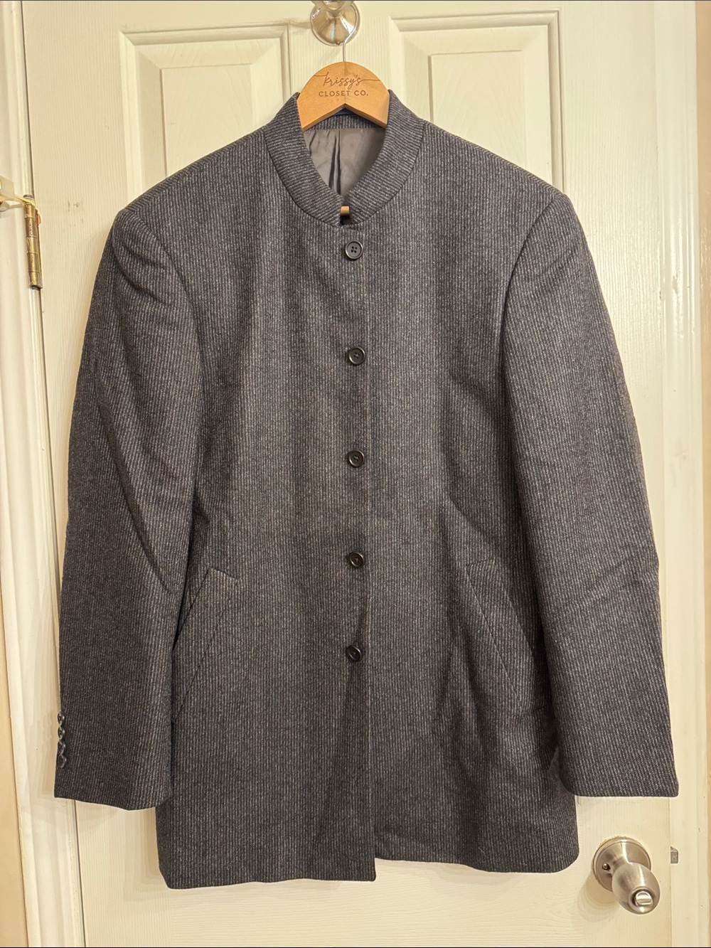 Paul Fredrick Charcoal Gray Stand-Collar Pea Coat